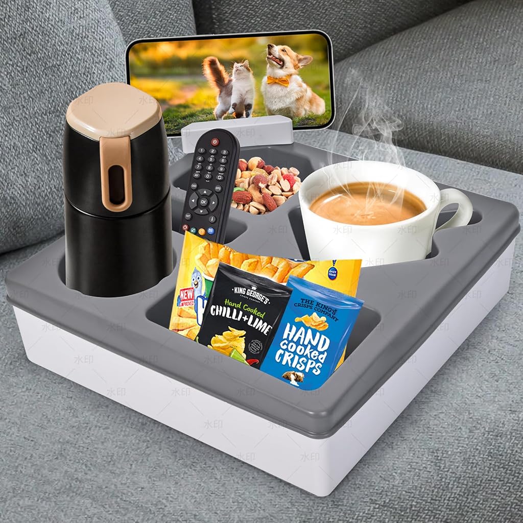 HASTHIP® Car Snack Tray Drink Holder Phone Holder 3 in 1 Car Organizer 5-Compartment Multifunctional Car Food Tray Serving Tray Accessories Organizer Snack Tray for Couch, Car Seat, 27.5x27.5x7.5cm HASTHIP® Car Snack Tray Drink Holder Phone Holder 3 in 1 Car Organizer 5-Compartment Multifunctional Car Food Tray Serving Tray Accessories Organizer Snack Tray for Couch, Car Seat, 27.5x27.5x7.5cm